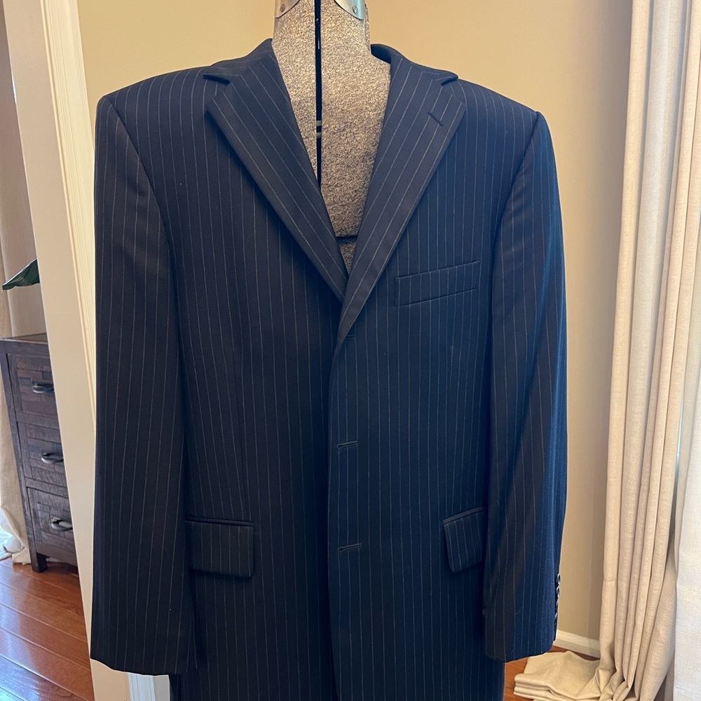 J Crew Men’s Navy Pinstriped Wool Suit